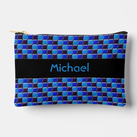 黒モダン色、青王室の色のモザイクカスタム アクセサリーポーチ (正面)