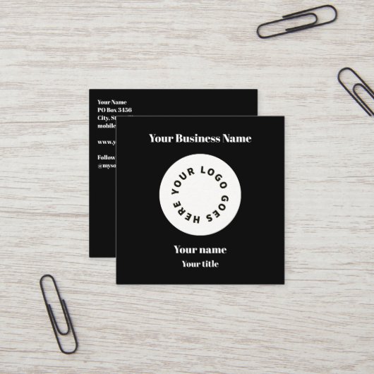 黒モダン色QRコードでロゴを追加 スクエア名刺 (正面/裏面インサイチュ)