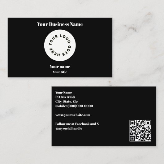 黒モダン色QRコードでロゴを追加 名刺 (正面/裏面)