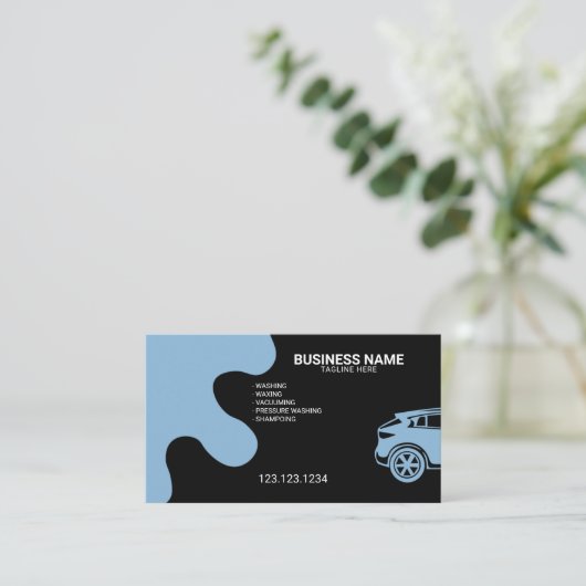 黒モダン芸術的の移動式洗車と詳細 名刺 (スタンド正面)