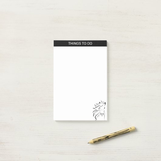 黒モダン芸術的白の馬のシルエット ポストイット (デスク上)