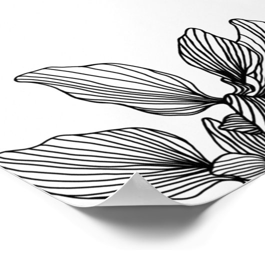 黒モダン葉と白の葉が歓迎結婚 ポスター (角)