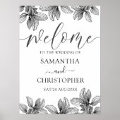 黒モダン葉と白の葉が歓迎結婚 ポスター (正面)