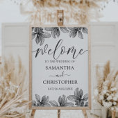 黒モダン葉と白の葉が歓迎結婚 ポスター