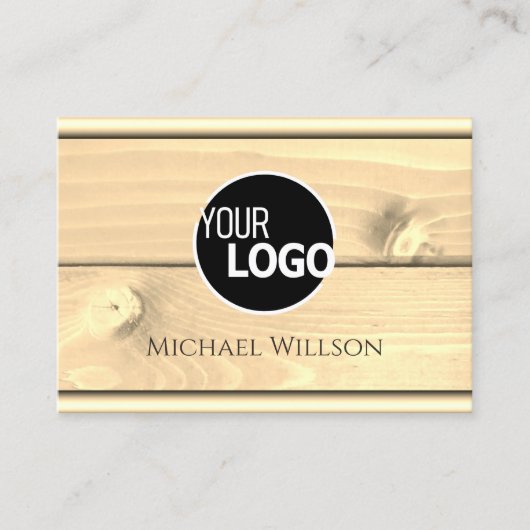 黒モダン薄木木木目木板のロゴ 名刺 (正面)