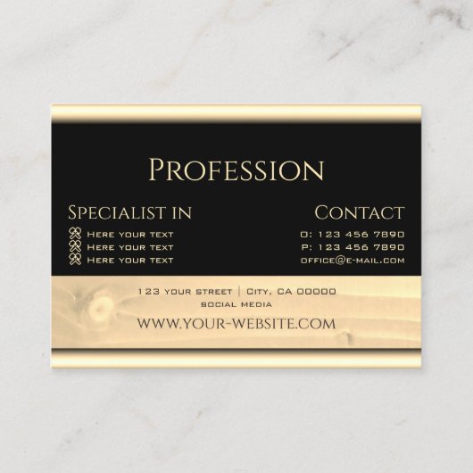 黒モダン薄茶色の木目木目ボード 名刺 (裏面)