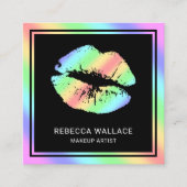 黒モダン虹の唇メイクアップアーティスト スクエア名刺 (正面)