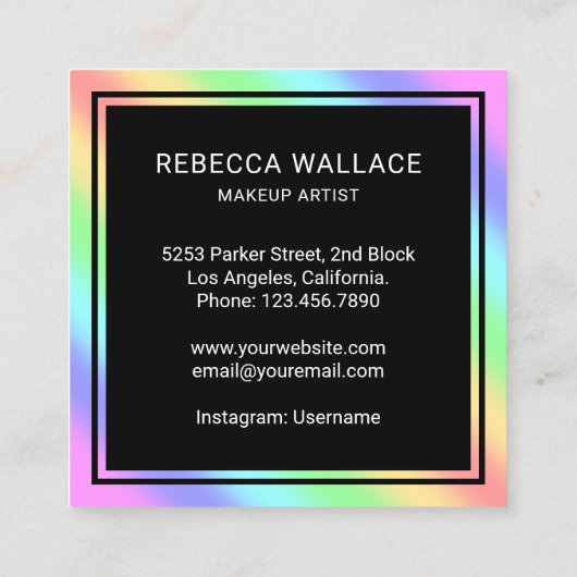 黒モダン虹の唇メイクアップアーティスト スクエア名刺 (裏面)