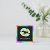 黒モダン虹の唇メイクアップアーティスト スクエア名刺 (スタンド正面)