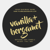 黒モダン蝋燭製品ラベル ラウンドシール (正面)