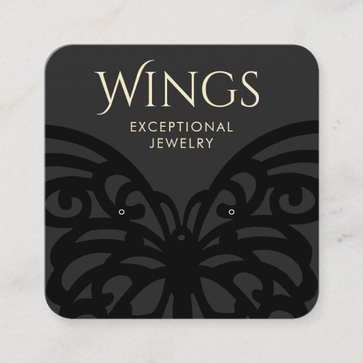 黒モダン蝶スタッドイヤリングディスプレイ スクエア名刺 (正面)