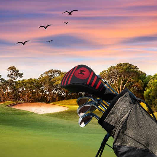 黒モダン赤いイニシャルストライプモノグラム ゴルフヘッドカバー