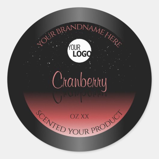 黒モダン赤のグラデーショングリッター製品ラベルのロゴ ラウンドシール (正面)