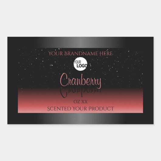 黒モダン赤のグラデーショングリッター製品ラベルのロゴ 長方形シール (正面)