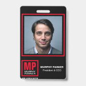 黒モダン赤はっきりした白モノグラムのロゴ写真 バッジ (Front)