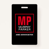 黒モダン赤はっきりした白モノグラムのロゴ写真 バッジ (裏面)