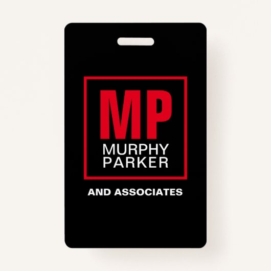 黒モダン赤はっきりした白モノグラムのロゴ写真 バッジ (裏面)