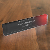 黒モダン赤プレーン デスクネームプレート (側面)