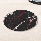 黒モダン赤大理石 ラウンドペーパーコースター (アングル)