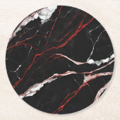 黒モダン赤大理石 ラウンドペーパーコースター (正面)