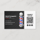 黒モダン赤理容師ショップポールコネクトアメリカ 名刺 (正面)