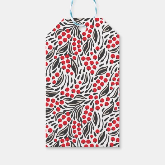 黒モダン赤白クリスマスウィンターベリー ギフトタグ (正面)