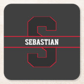 黒モダン赤白モノグラパーソナライズされたム スクエアペーパーコースター (正面)