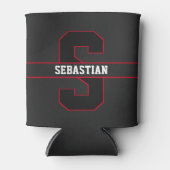 黒モダン赤白モノグラパーソナライズされたム 缶クーラー (正面)