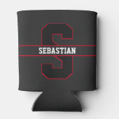 黒モダン赤白モノグラパーソナライズされたム 缶クーラー (裏面)