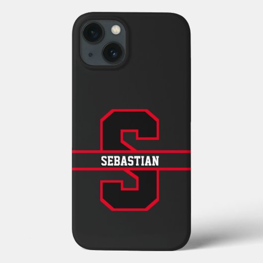 黒モダン赤白モノグラパーソナライズされたム Case-Mate iPhoneケース (裏面)