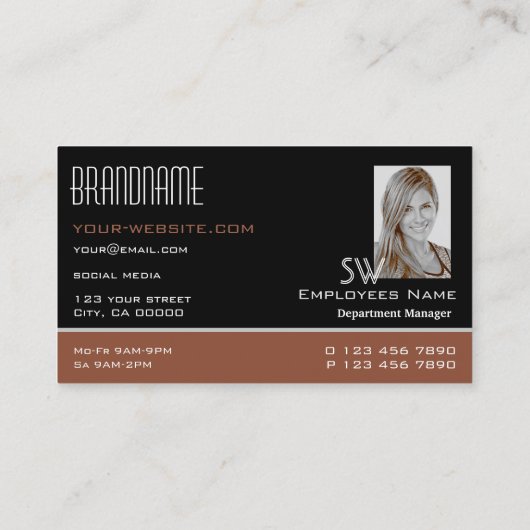 黒モダン赤褐色でモノグラムと写真 名刺 (裏面)