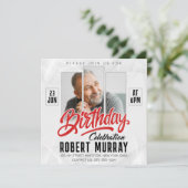 黒モダン赤誕生祝い男の写真 招待状 (スタンド正面)