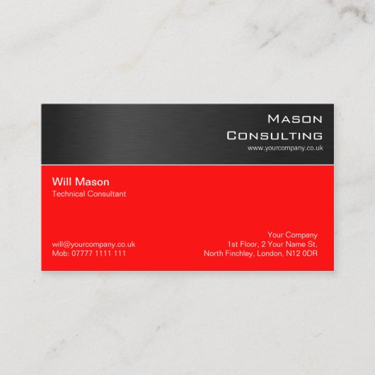 黒モダン赤鋼プロフェッショナル名刺 名刺 (正面)