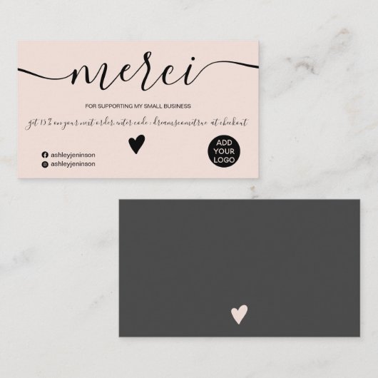 黒モダン赤面のフランスの感謝していご用 名刺 (正面/裏面)