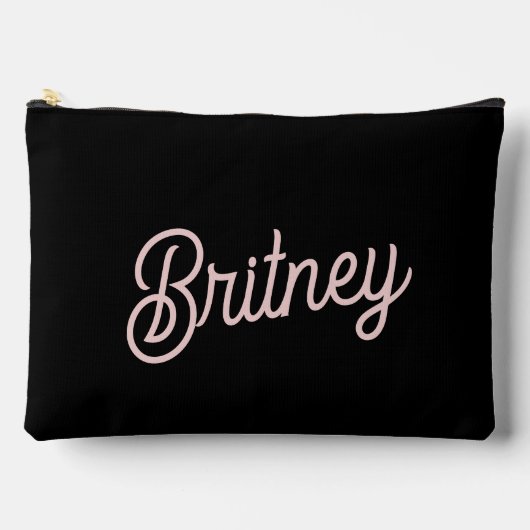 黒モダン赤面ほこりっぽいピンクモノグラム名 アクセサリーポーチ (正面)