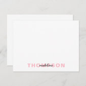 黒モダン赤面ピンク名ミニマリストスクリプト ノートカード (正面/裏面)