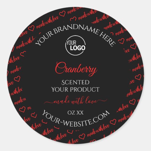 黒モダン赤Wordクラウド製品ラベルのロゴ ラウンドシール (正面)