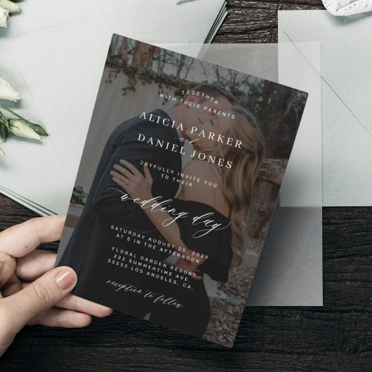 黒モダン重ね2枚結婚の写真 招待状