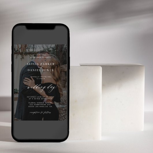 黒モダン重ね2枚結婚の写真 招待状