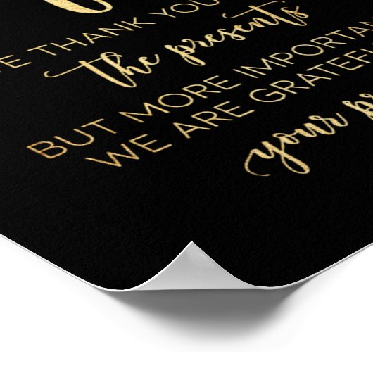 黒モダン金の箔のウェディングギフトサイン ポスター (角)