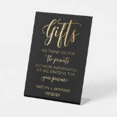 黒モダン金の箔のウェディングギフトサイン 台座サイン (正面)