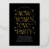 黒モダン金ゴールドきらめく大晦日パーティー 箔招待状 (正面)