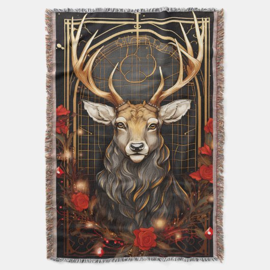 黒モダン金ゴールドと赤クリスマスツリー スローブランケット (正面縦)