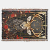 黒モダン金ゴールドと赤クリスマスツリー スローブランケット (正面)