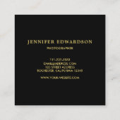 黒モダン金ゴールドの木材パターンのロゴを追加 スクエア名刺 (裏面)