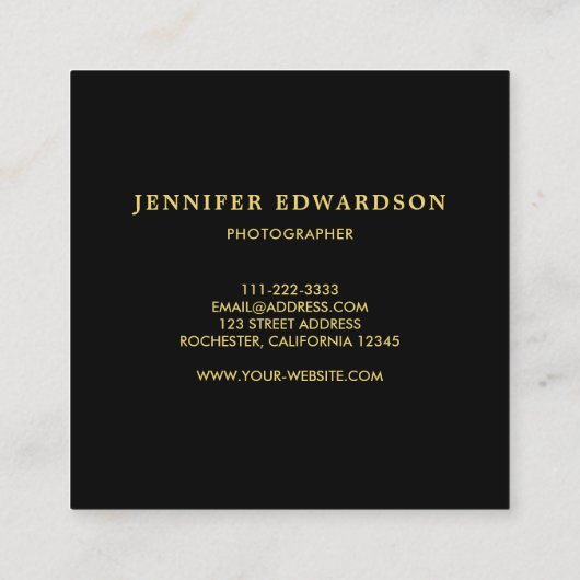 黒モダン金ゴールドの木材パターンのロゴを追加 スクエア名刺 (裏面)