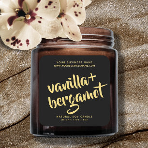 黒モダン金ゴールドろうそく製品ラベル スクエアシール