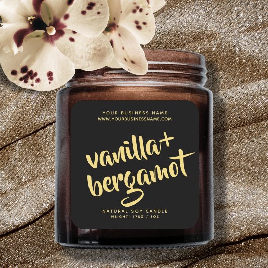 黒モダン金ゴールドろうそく製品ラベル スクエアシール