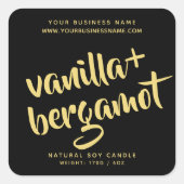 黒モダン金ゴールドろうそく製品ラベル スクエアシール (正面)