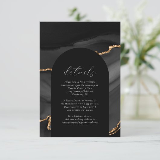 黒モダン金ゴールドアガテアー結婚チの詳細 エンクロージャーカード (スタンド正面)
